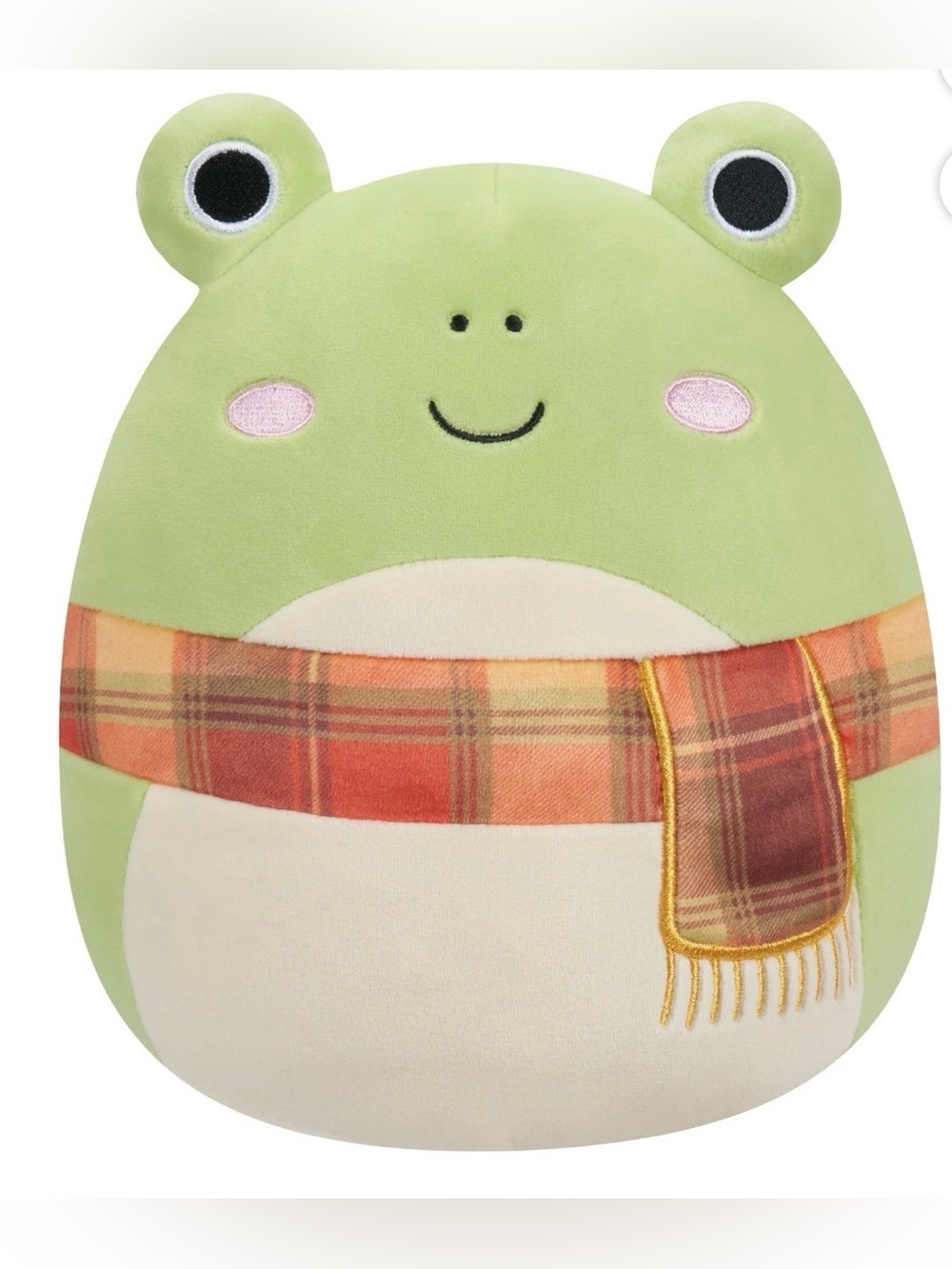 Squishmallows Official 7.5 inch Wendy the Green Frog with Plaid Scarf
